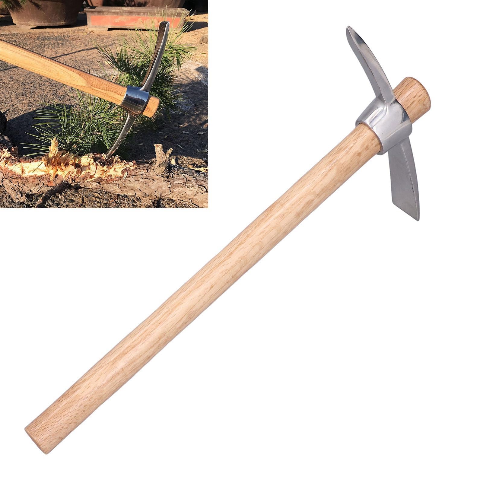 Kreuzhacke 45 cm Edelstahl Gesteinsfleck Pickaxes Spitzhacke Doppelhacke Mattock Hacke mit Holzgriff, Pick Axt Handwerkzeug zum Transplantieren der Pflanzung des Lösens von Boden