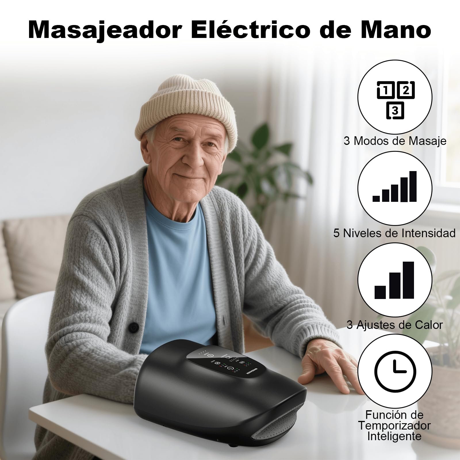 Masajeador de Manos con Calor y Compresión, Alivia Dolor de Artritis y Síndrome del Túnel Carpiano, Masaje Relajante para Muñecas y Dedos, Regalo para Hombres, Mujeres