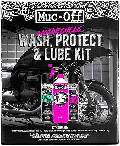 Muc Off Kit de lavado, protección y lubricación de motocicleta, kit de limpieza de motocicleta, kit de detalles de motocicleta, incluye limpiador de