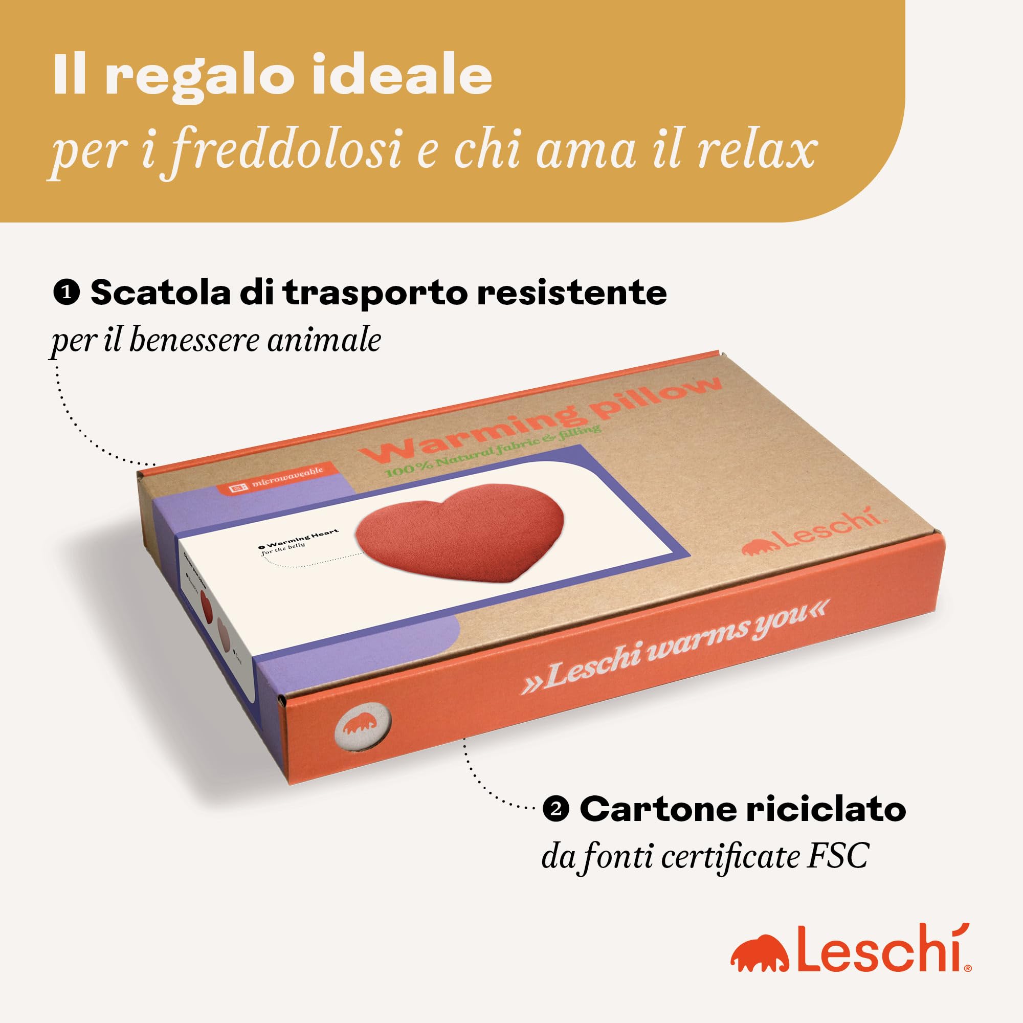 LESCHI Cuscino termico per microonde - In cotone bio con grano biologico - Cuscino riscaldante per dolori mestruali, alla pancia, schiena e zona lombare - Naturale, riutilizzabile - Cuore, rosso