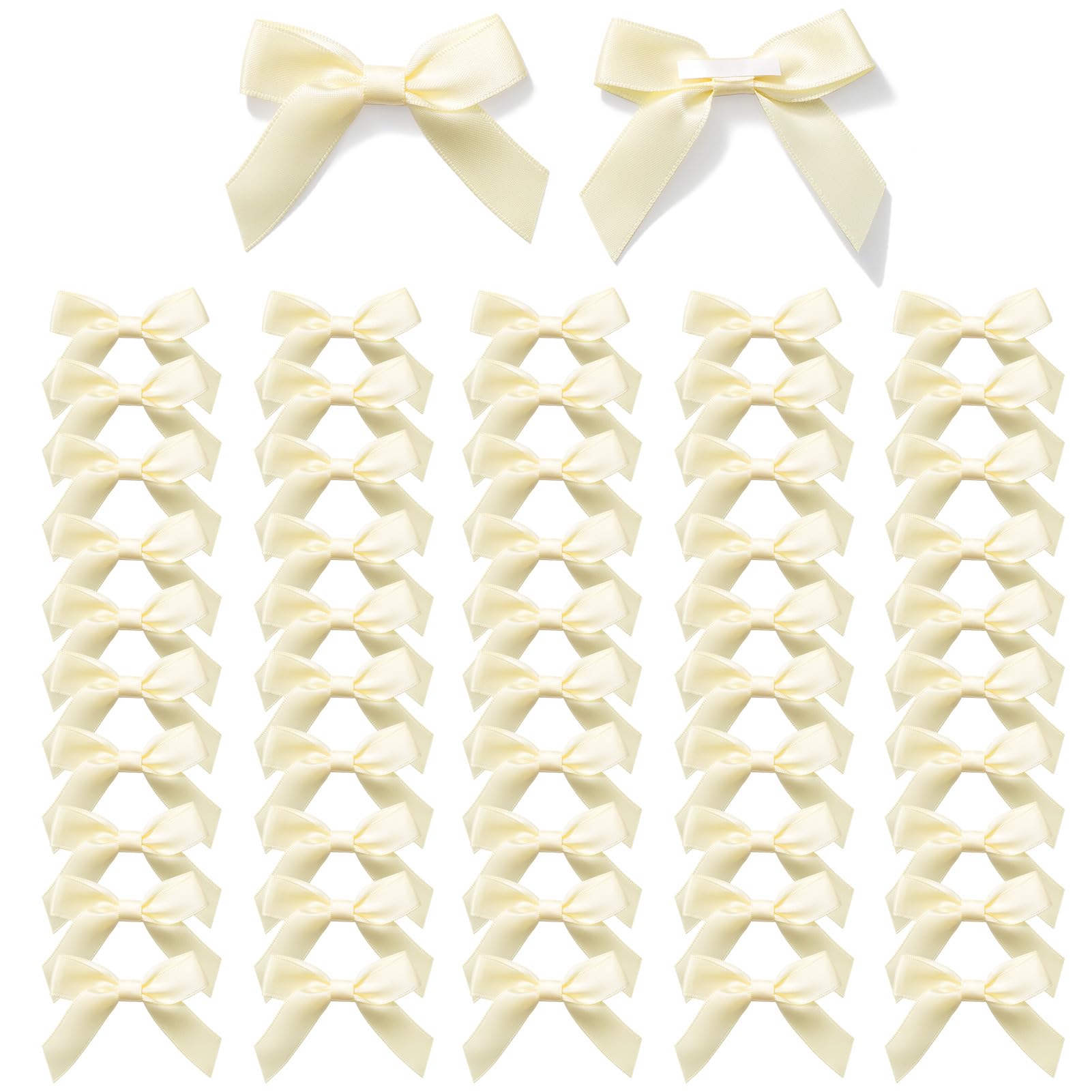 MORSUNBELA Schleifen Deko Kleine Geschenkschleifen Selbstklebend Beige Schleife Satinband Geschenk für Geburtstag Hochzeit Weihnachten Dekoration Karte Herstellung 50 Stück