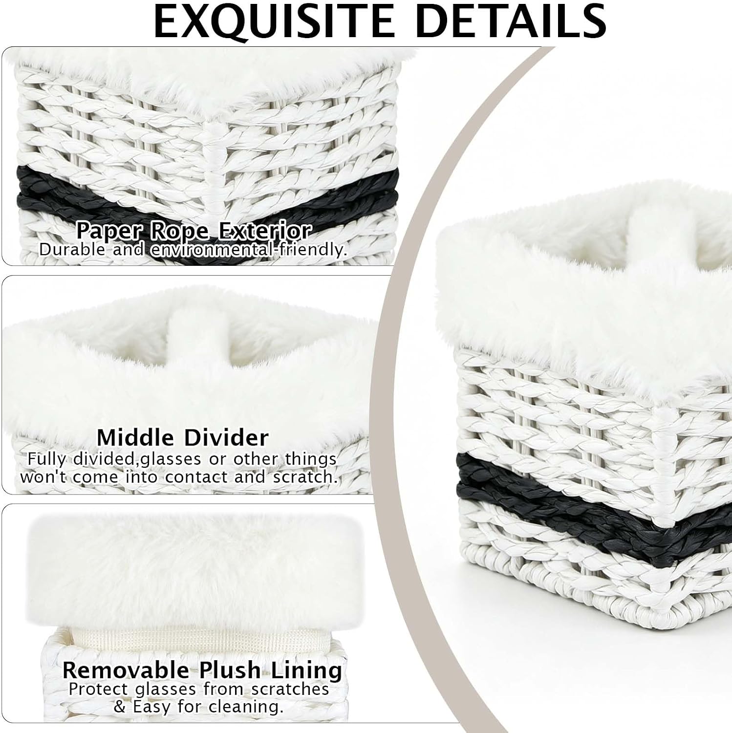 Paper Rope Plush Lined Eyelasses Holder Stand for Nightstand Desk image 3