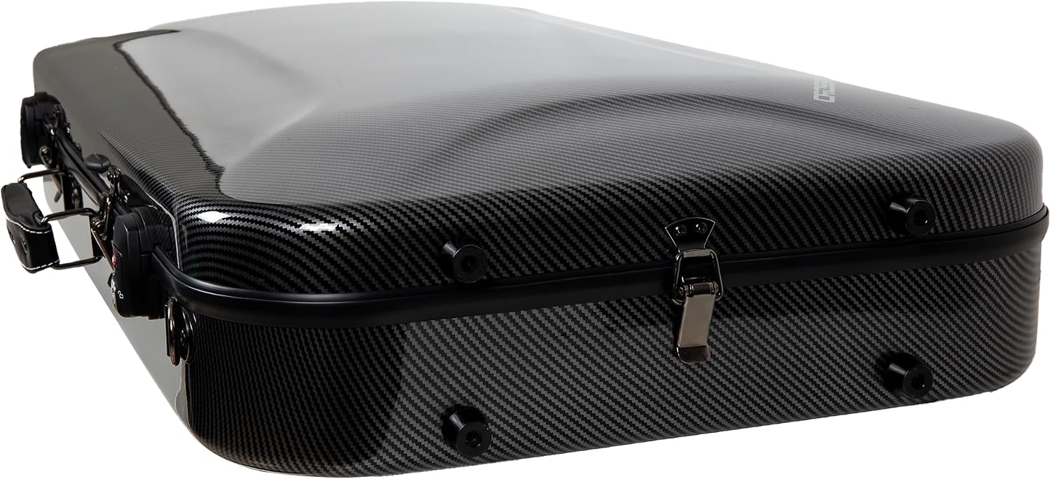Crossrock Ultra-light Fiberglass Case fits Double Mandolins, For both M&F Style, Interior Compartment, TSA Lock-Black (CRF5030DMBK)