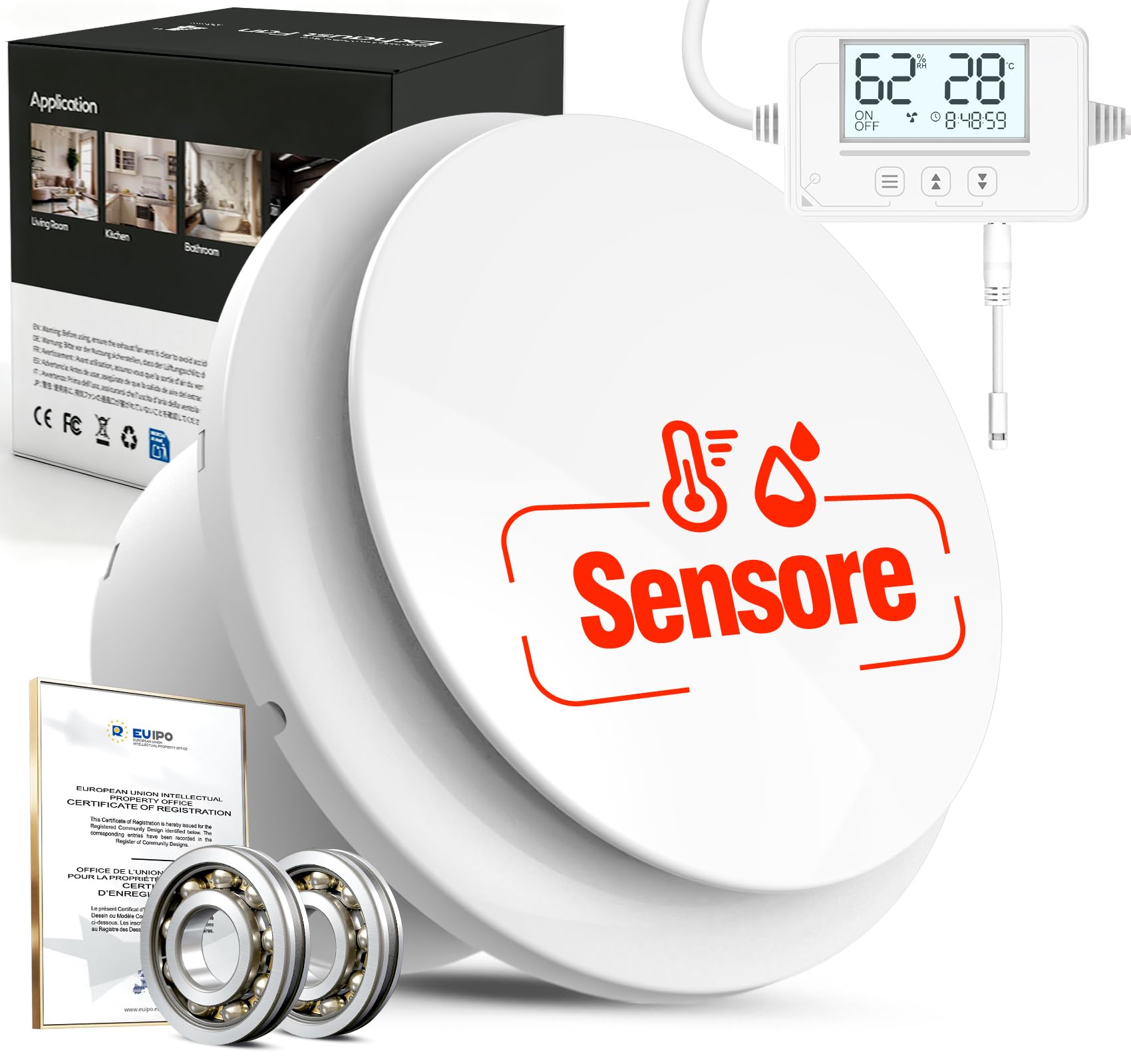 3 Velocità Aspiratore bagno con Sensore Umidità, Sensore Temperatura, Timer - Automatico Estrattore Aria 100mm - Silenzioso Potente Ventola aspirazione bagno WC cantina P107 (senza telecomando)