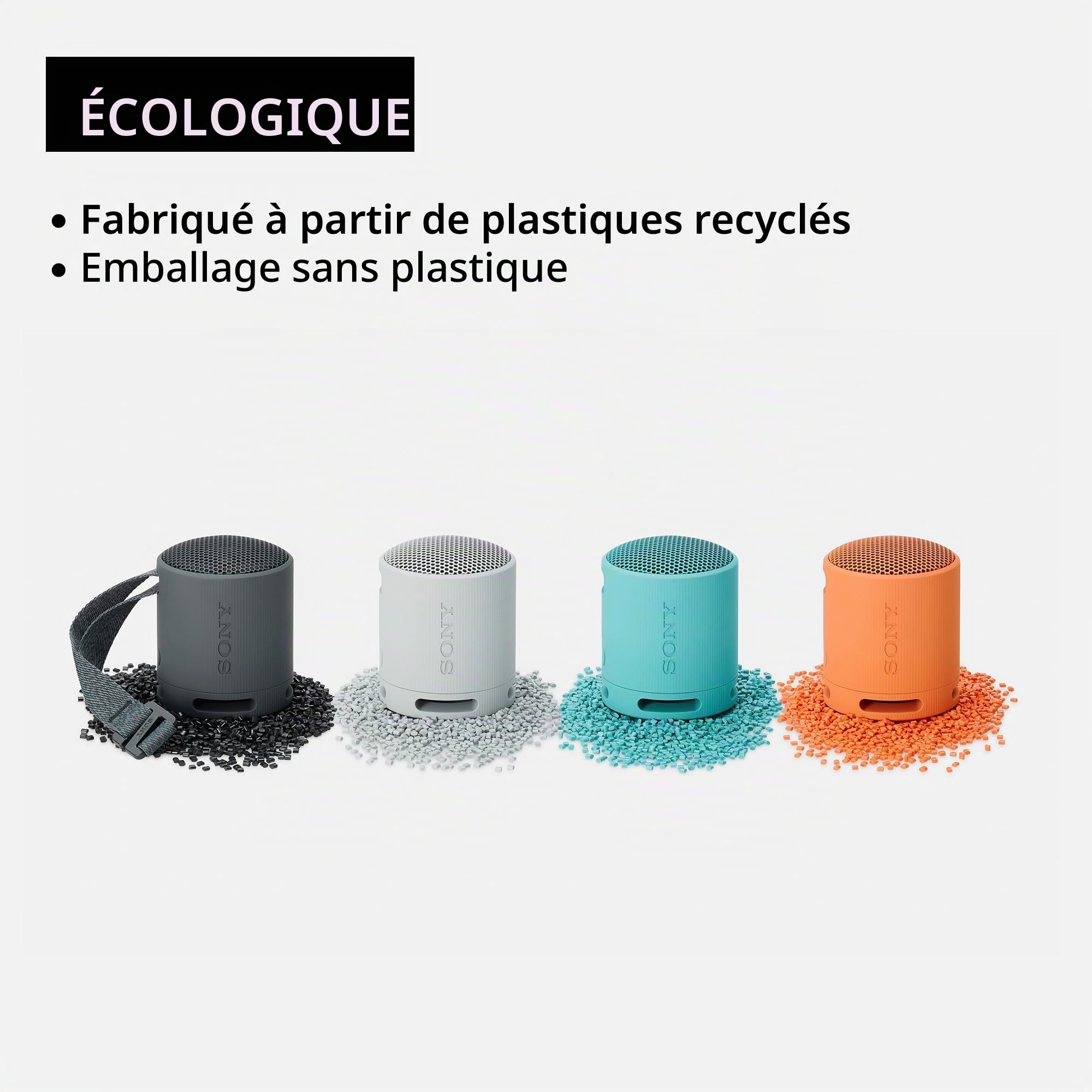 Sony SRS-XB100 Haut-parleur Bluetooth sans fil, portable, léger, compact, pour l'extérieur, durable, étanche IP67 et résistant à la poussière, batterie 16 heures, sangle, appels mains libres, nouveau