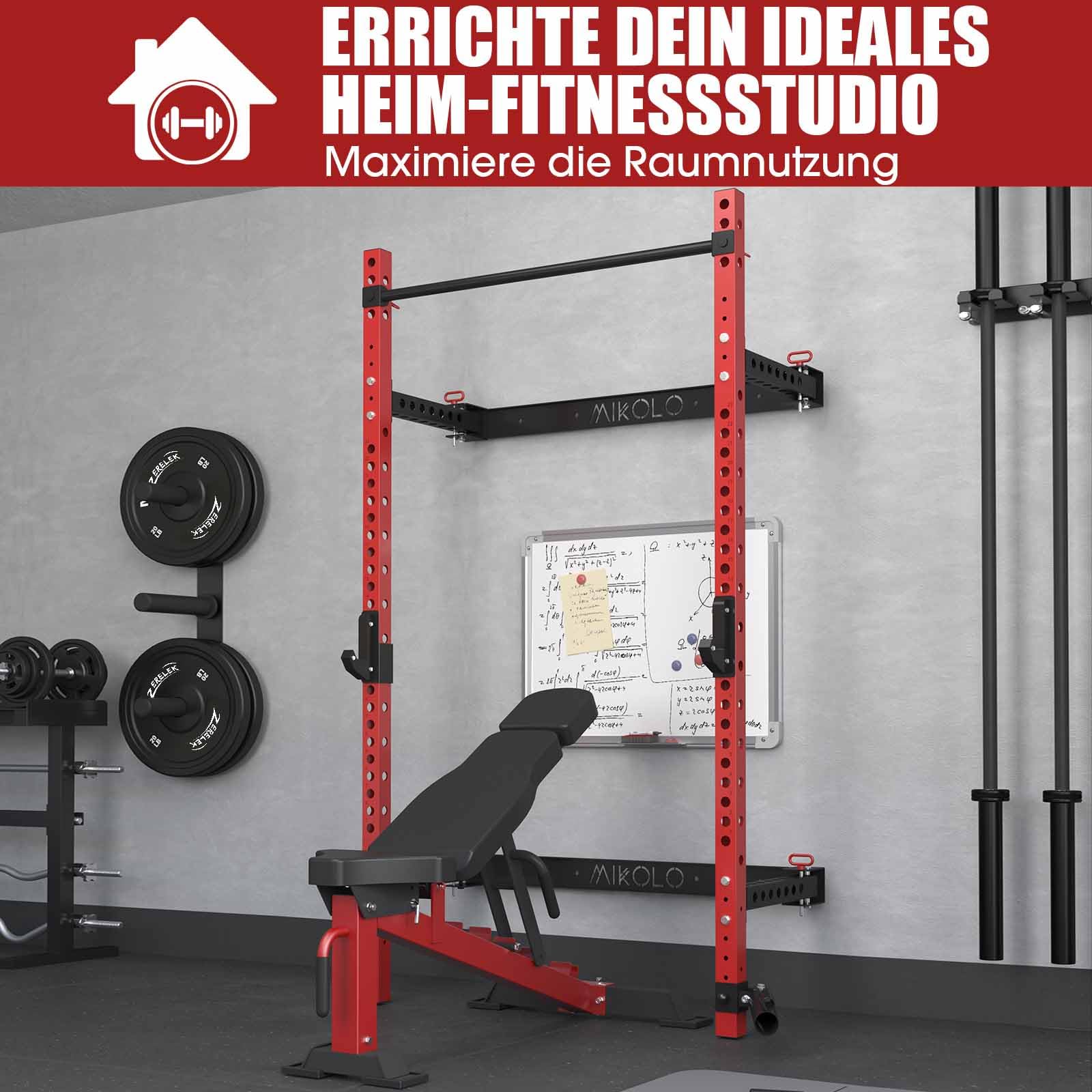 Squat Rack Wand Klappbar, Klimmzug Dip Station bis 455kg Belastbar, Power Tower mit Klimzugststange Für Wand, Kraftstation für Zuhause，Half Rack