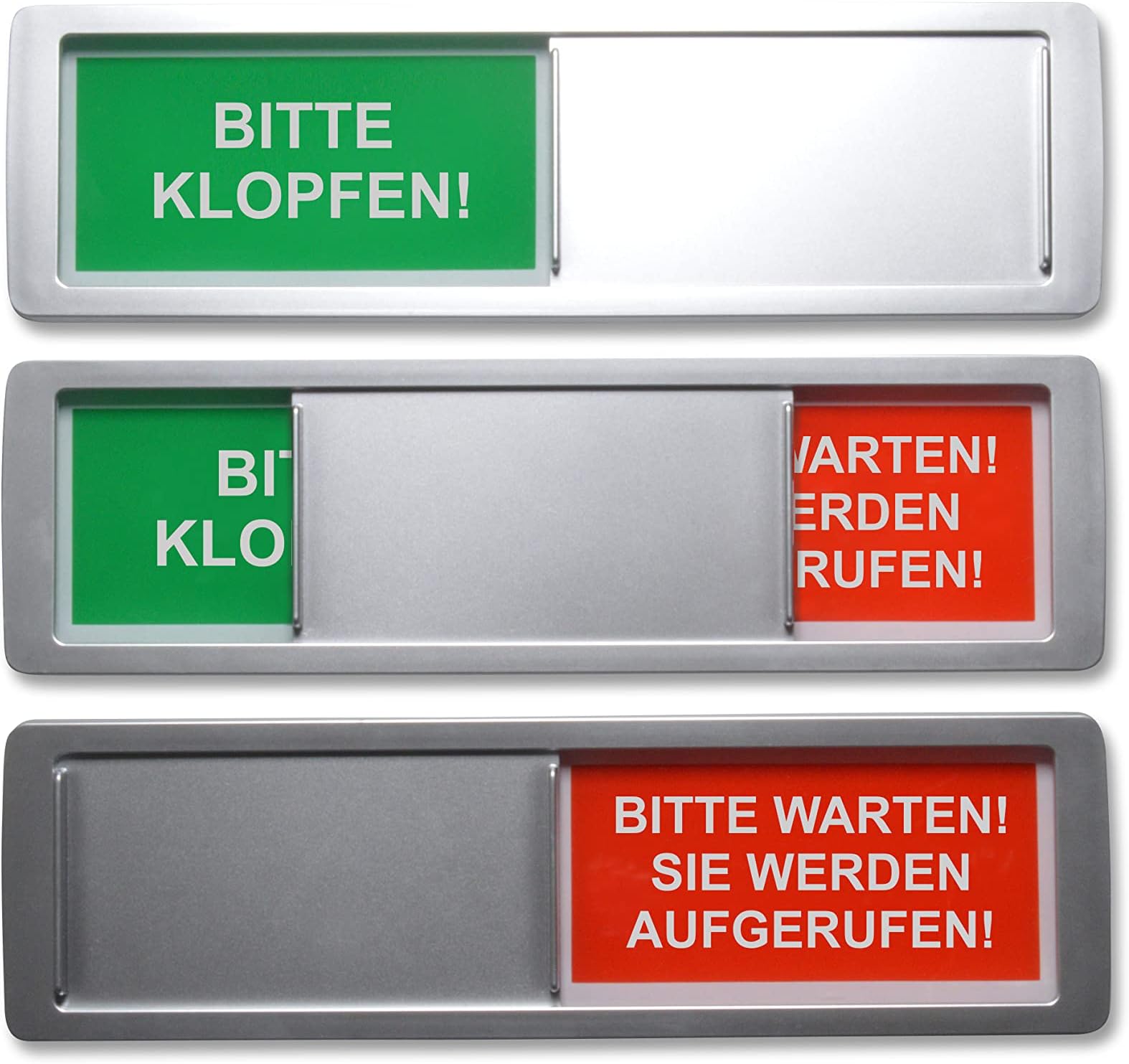 FREI/BESETZT Sign Bitte KLOPFEN/Bitte WARTEN SIE Werden AufgeruFEN 17.8 x 5 cm – Beautiful Frame & Arial Writing – Magnetic Back, 2 Adhesive Pads of the Renowned Brand 3M for Non-Metal Surfaces