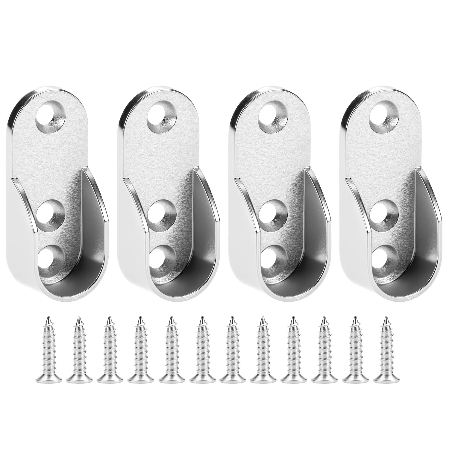 QWORK® 4PCS Oval Wardrobe Rail Ends Fits 30 x 15 mm Oval Wardrobe Rails - Zinc Alloy Rail End Supports Brackets
