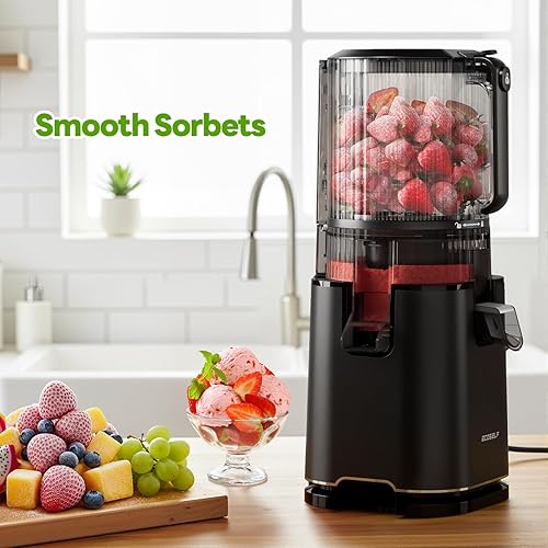 Miniatura 6 de Exprimidor de prensa en frío con 3 filtros (para jugosorbeteleche de nueces), exprimidor con tolva de boca ancha de 6 pulgadas, autoalimentación y