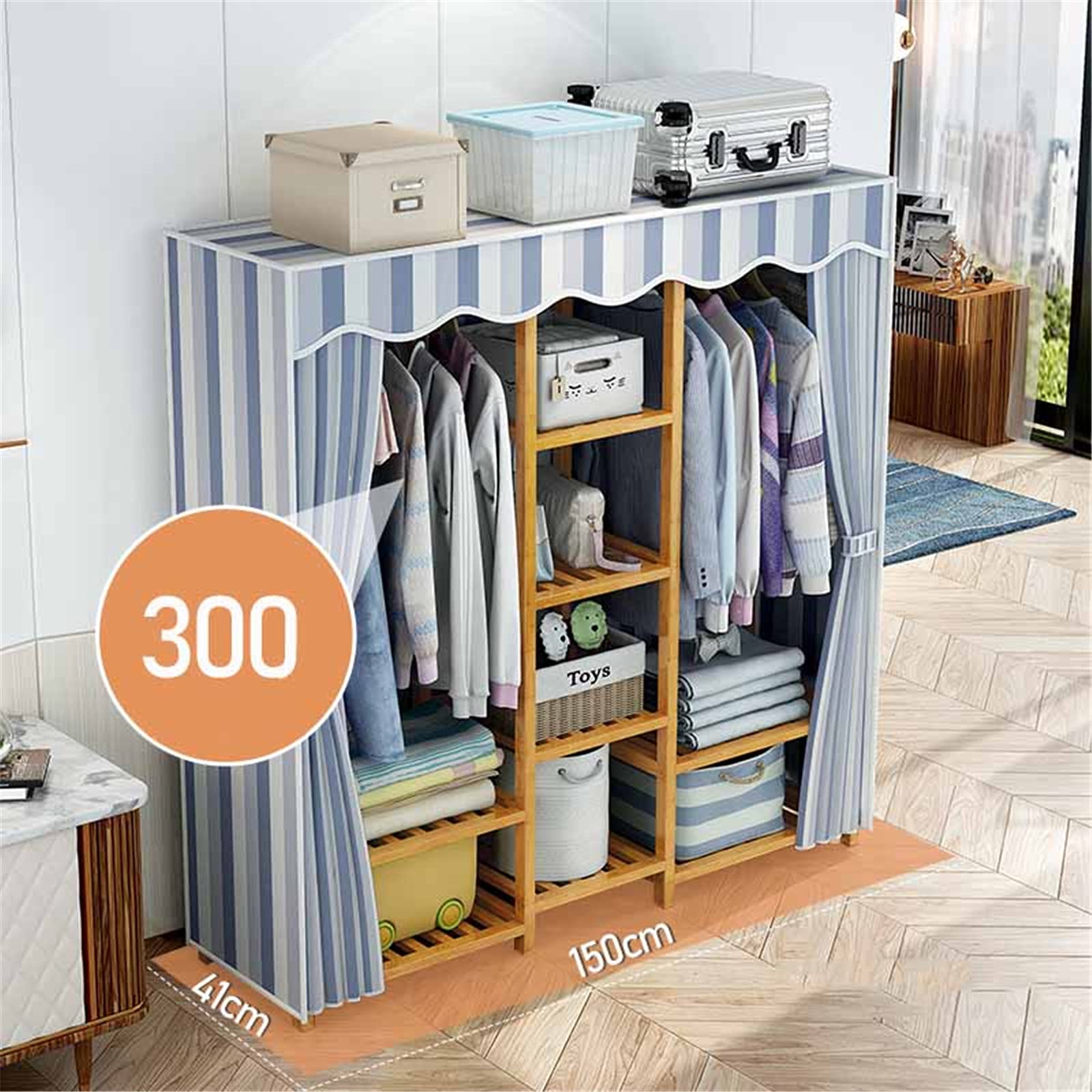 Tragbarer Kleiderschrank zum Aufhängen von 2 Kleiderschränken aus Massivholz, Kleiderschrank aus Stoff, Kleiderschrank für Camping, Schlafzimmer, Umkleideraum (Größe: 165 x 90 x 41 cm, Farbe