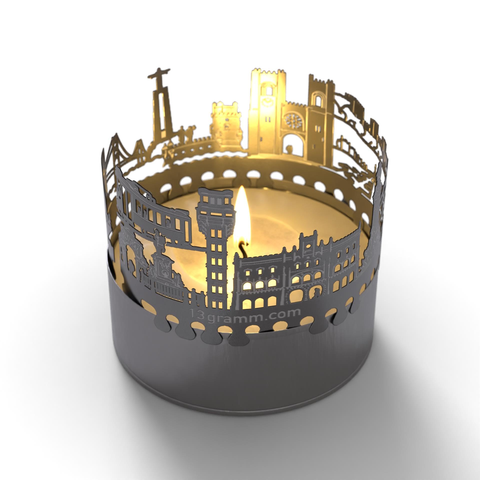 13Gramm Lisbon Skyline Shadow Play Candle Attachment - Souvenir Gift For Lisbon Fans! Projects Famous Landmarks & Creates Stunning Shadow Play - Perfect Lisbon Decor!