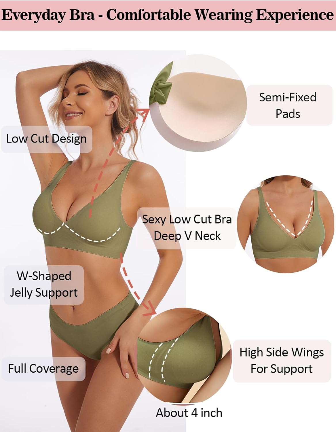 Deep V Bra Low Cut Sexy Push Up Bralettes for Women Padded Comfy Smoothing Wireless Lifting Bras Seamless Bralette - Image 2