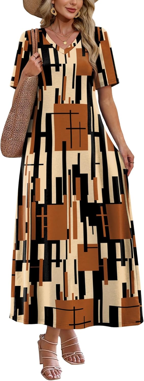 WIHOLL Women's Maxi Dresses V Neck Vacation Beach Sundresses Floral Travel Summer Dress - Image 2