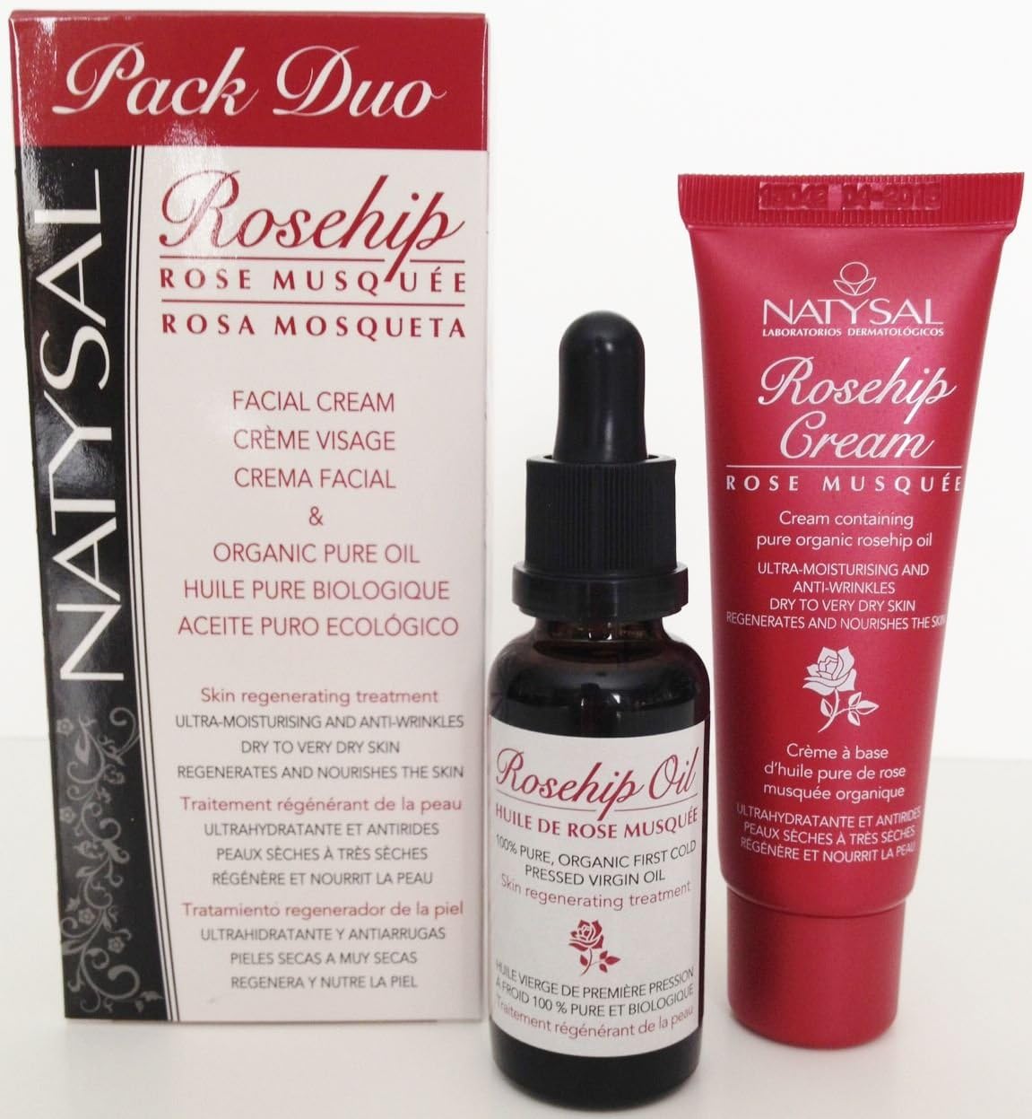 Natysal Natural Rosehip Facial Cream & Pure Organic Rosehip Oil Duo Pack