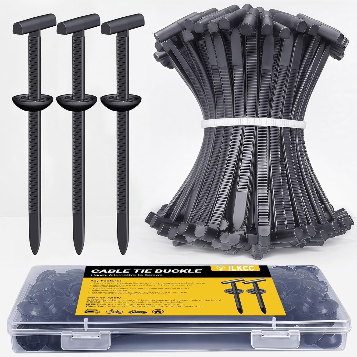 Upgraded Nylon Universal Cable Tie Buckles for Car, Heavy Duty T Rivet Zip Ties, Double-Side Self-Locking Automotive Zipper Clips for Fender Trunk Bumper Repair, Home, Garage(30Pcs)