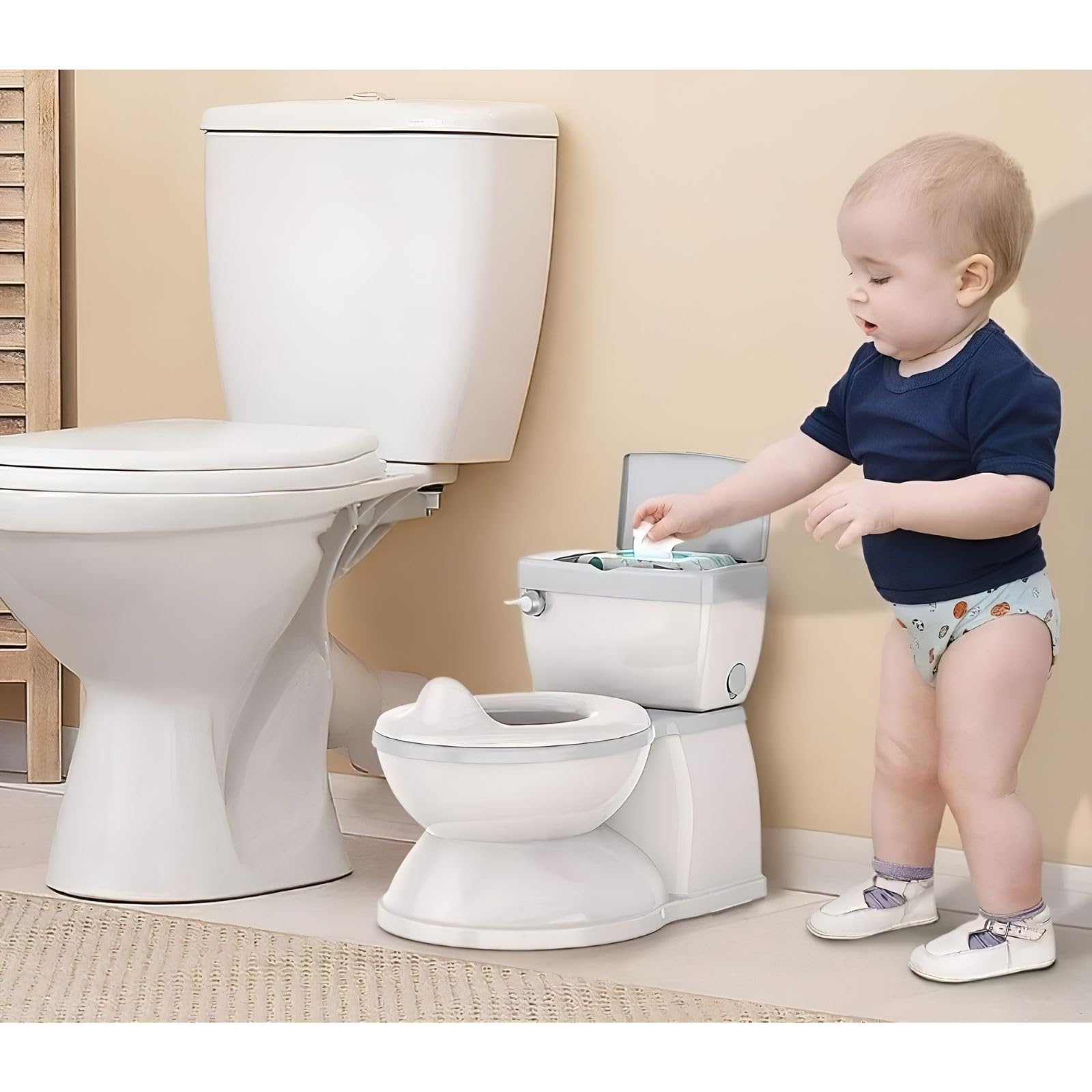 BABYBOND Orinal infantil para bebé y niños con sonido de descarga. (Gris)