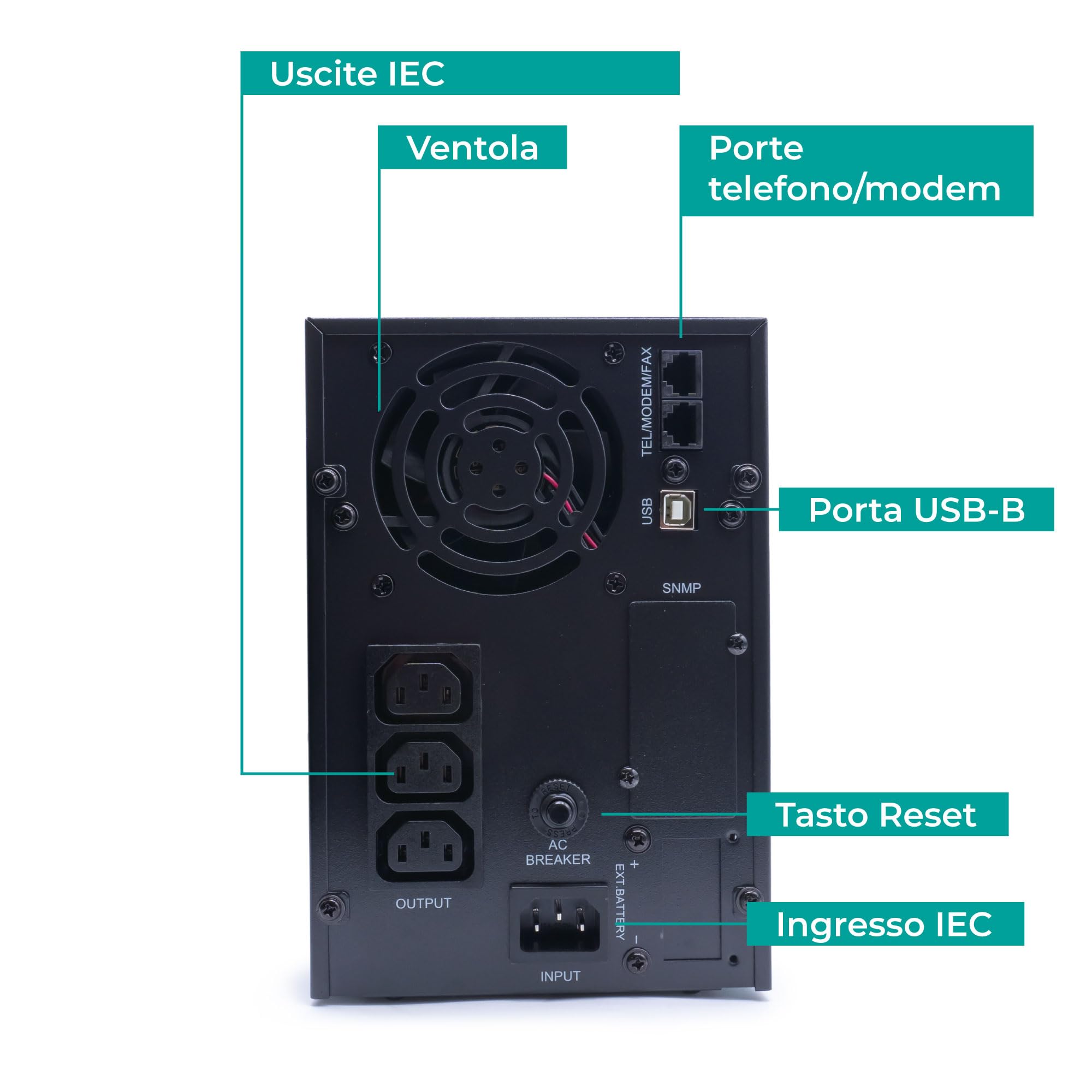 UPS line interactive 3000VA/2400W onda sinusoidale pura AVR 4 batterie 12V/9Ah 3 uscite IEC gruppo continuità per PC