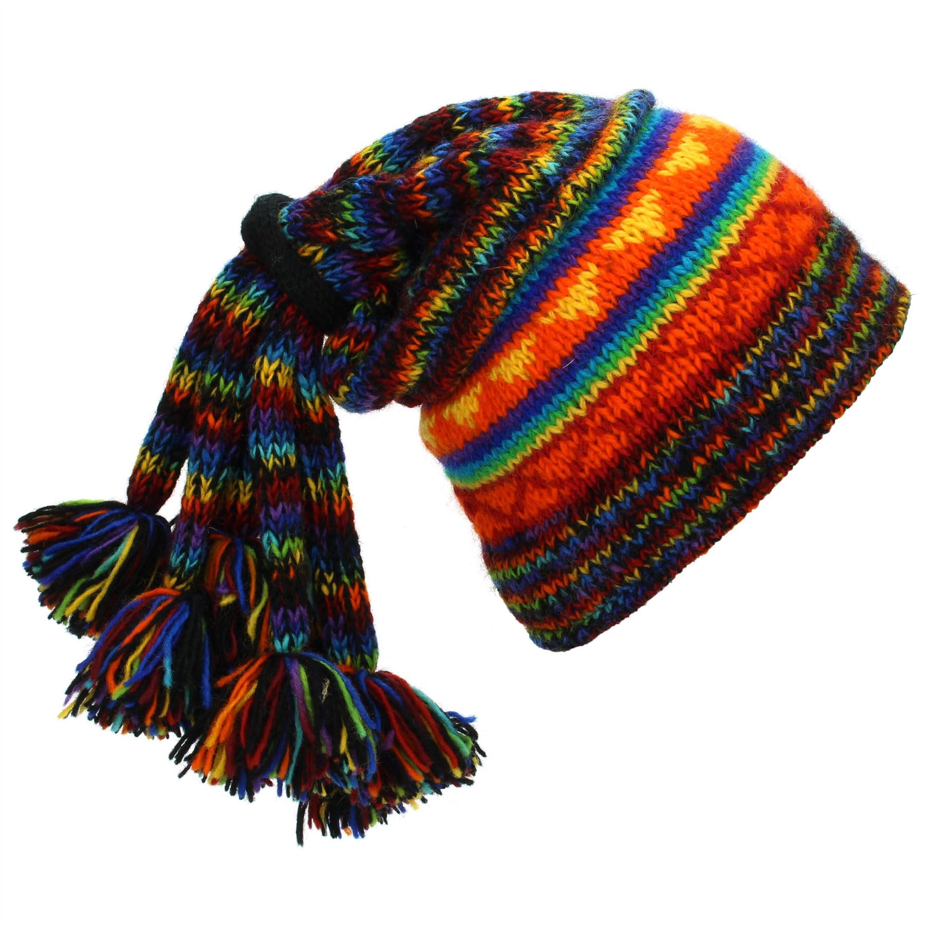 Loudelephant Sd Black Rainbow Orange Hand Knitted Beanie Fountain Tassel Hat