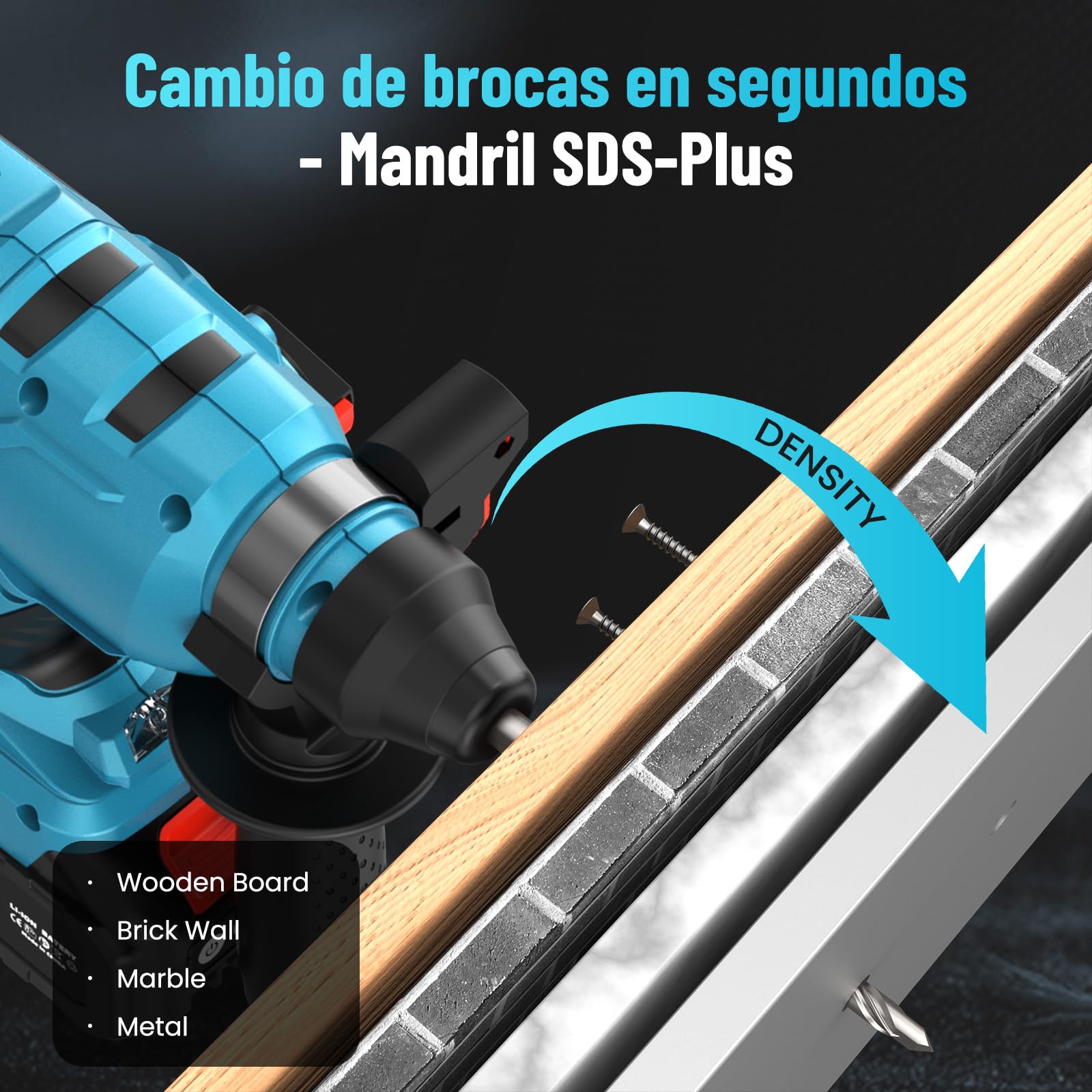 Seesii 4-in-1 Martillo Perforador a Bateria: SDS-plus, 2 x 4.0Ah Baterías, Motor sin Escobillas, 2.1J Juego de Martillo Percutor, en Renovaciones Domésticas y Para Aficionados al Bricolaje