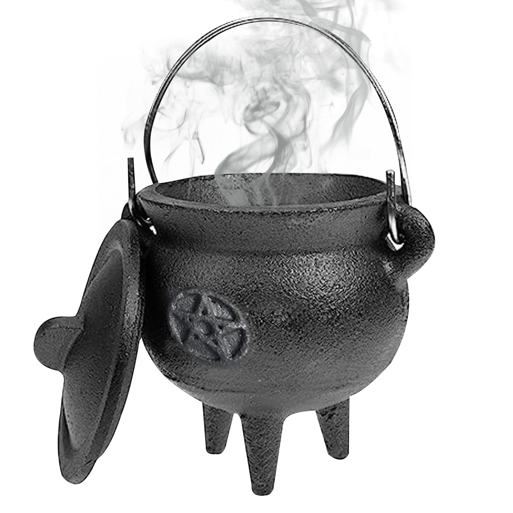 CNAFGBGG Cast Iron Cauldron with Lid and Handle Halloween 3.94x2.95x2.95inch Cauldron Decorative Candle Incense Burning Witchcraft Pot, Star ..