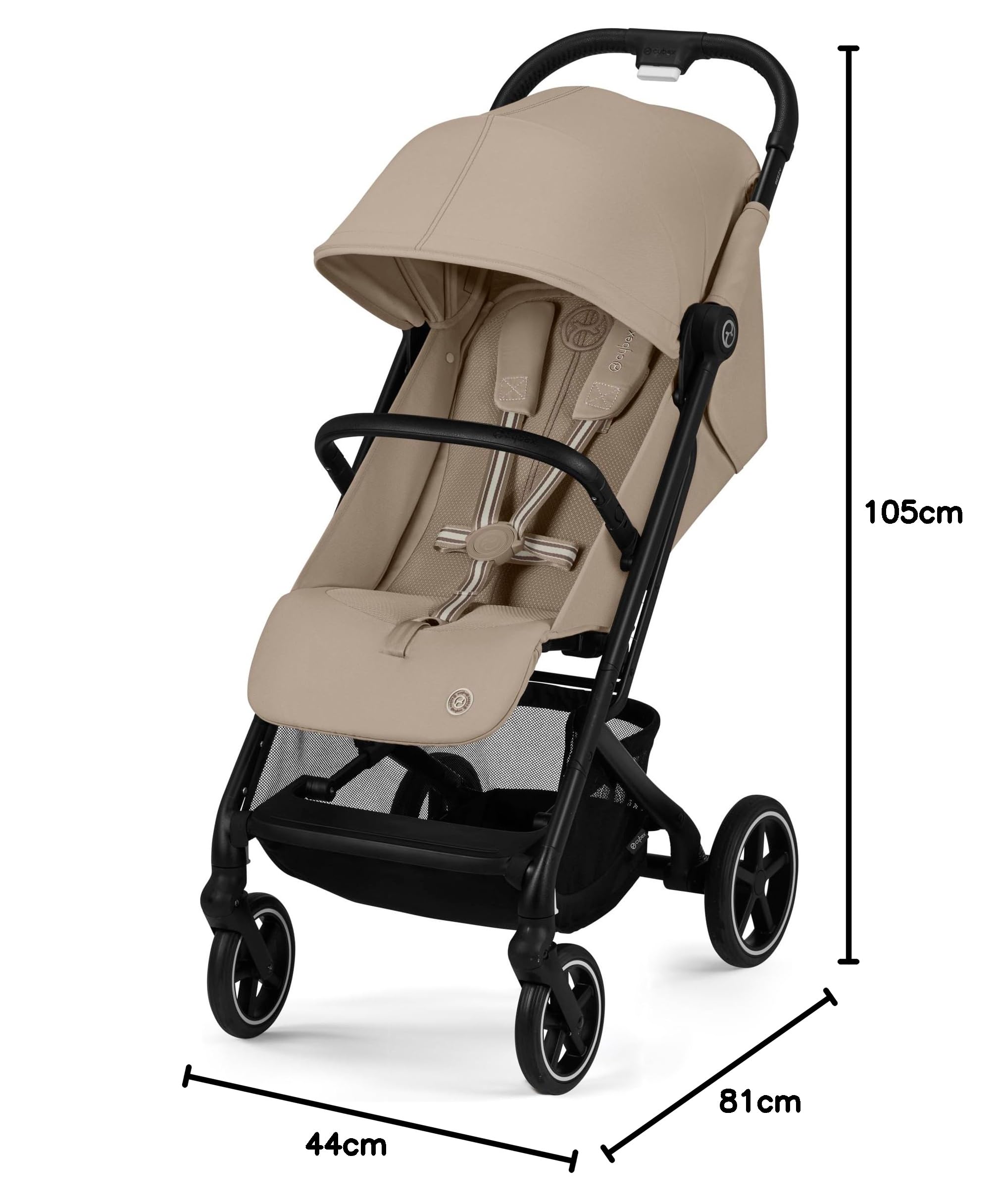 Cybex Gold Beezy Poussette avec harnais ajustable d'une seule main, De la naissance à 4 ans environ (max. 22 kg), Compacte et ergonomique, Almond Beige (Beige avec cadre noir)