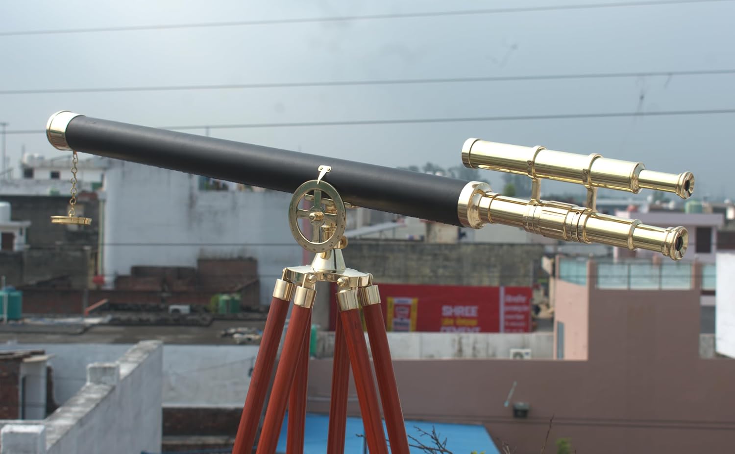 Vintage Brass Telescope with Wooden Tripod Stand – Classic Maritime Design for Stargazing and Home Décor image 5