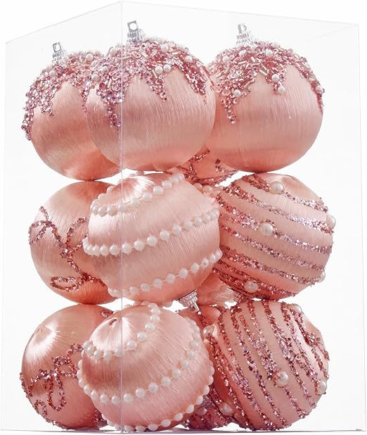 Pink Satin Christmas Balls, Silk Christmas Tree Hanging