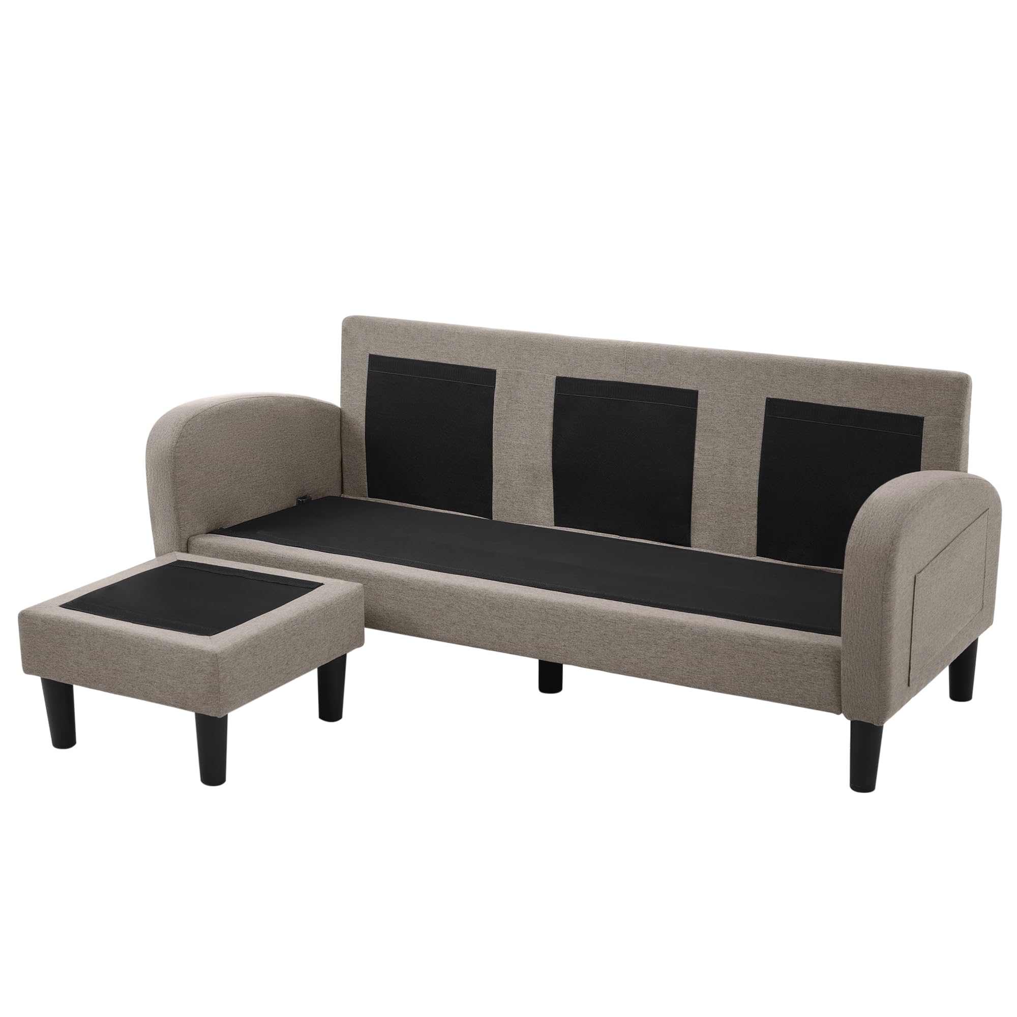 KAZZIO Sofá esquinero en forma de L con chaise longue – Sofá de 3 plazas, tela de lino de algodón transpirable, patas de plástico, diseño modular, ideal para salones, apartamentos y oficinas (gris