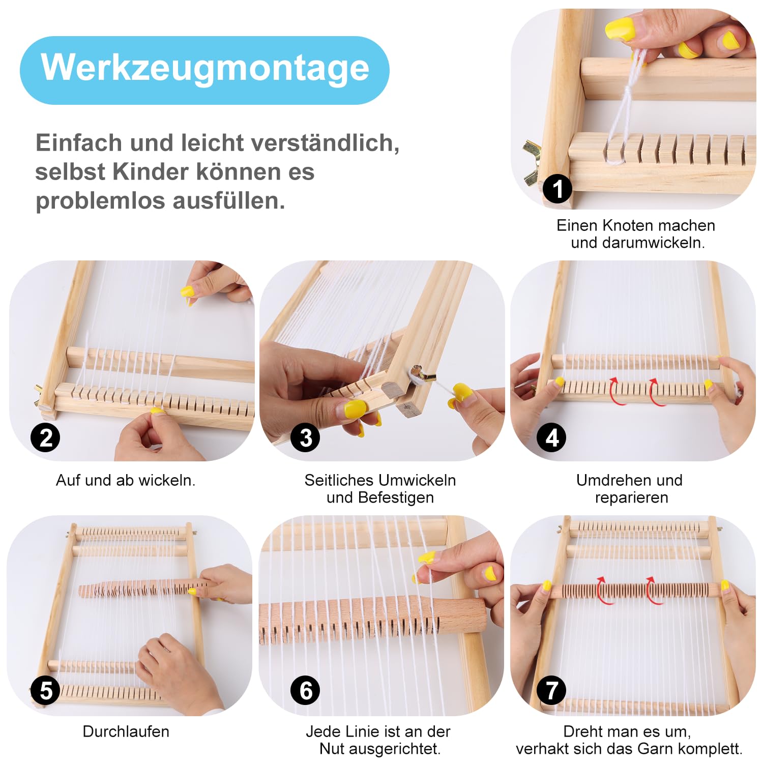 BSTDAYEVER Telaio per Tessitura in Legno Telaio per Bambini Telaioi per Tessitura a Cornice 28x38cm Craft Telaioi per Tessiture Quadrato Contiene 12 Colori di Filato per Principianti e Bambini