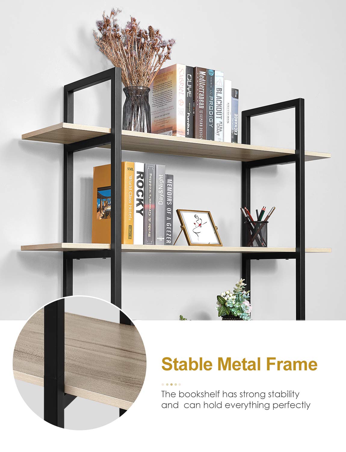 Buy Bookshelf Vintage Industrial 4 Tier Bookcase Solid Wood and Metal