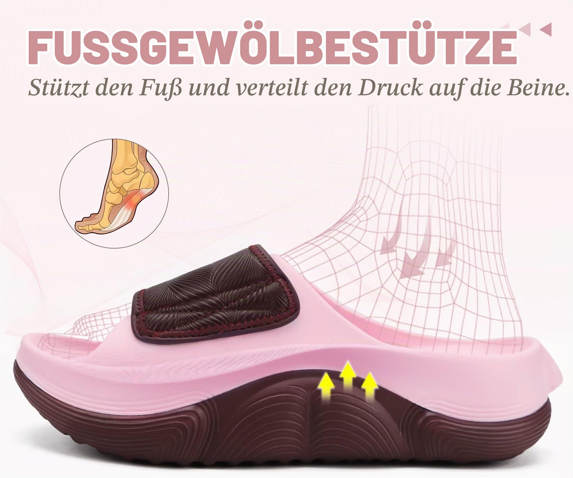 COFACE Orthopädische Sanftschuhe für Damen mit bequemer Fußgewölbestütze–orthopädische Pantoletten für Damen zur Linderung von Plantarfasziitis–offene Zehen-für Damen zum Spazierengehen 36–42