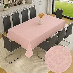 Toalha De Mesa Jacquard Jantar Festa Decoração Tecido Texturizado Dona Delicada Impermeável (ROSA - 10 LUGARES - 3,00m x 1,40m)