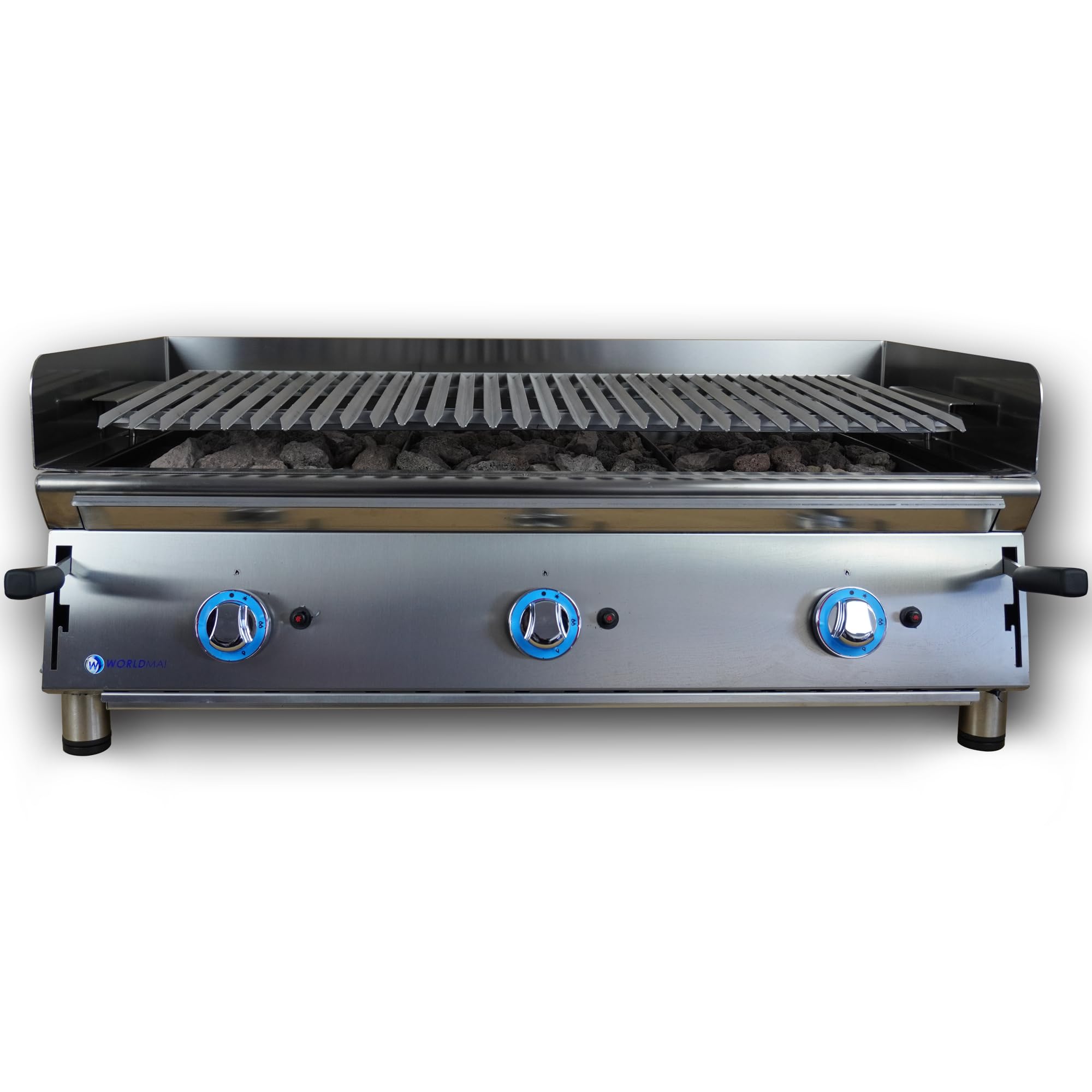 MBH - Griglia pietra lavica LUX WORLDMAI a gas da 100 cm. Barbecue in acciaio inox da banco per cucina da bar, ristoranti e ristorazione.