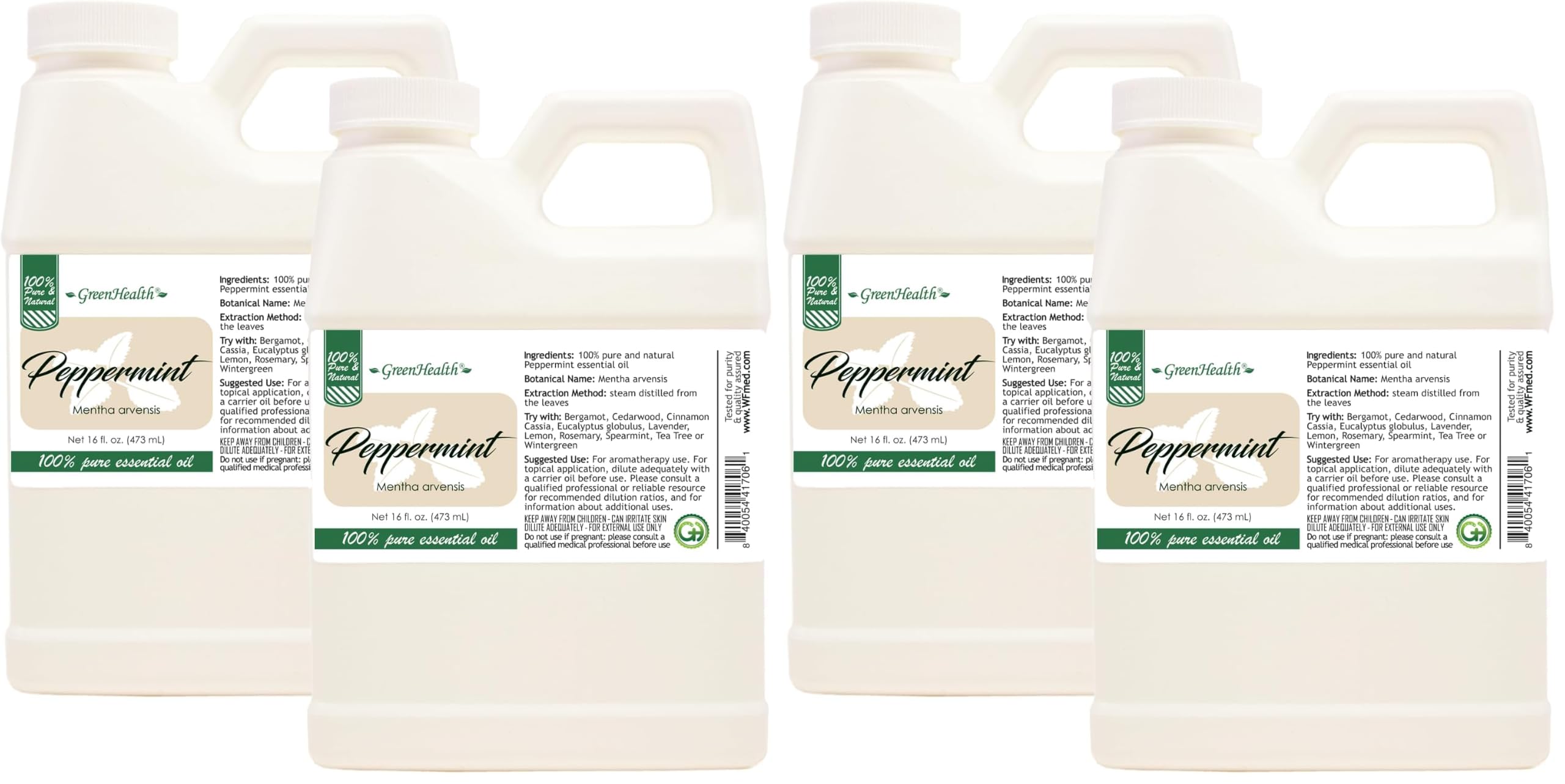 GreenHealth Peppermint Essential Oil – 4 Pack (16 fl oz Each)