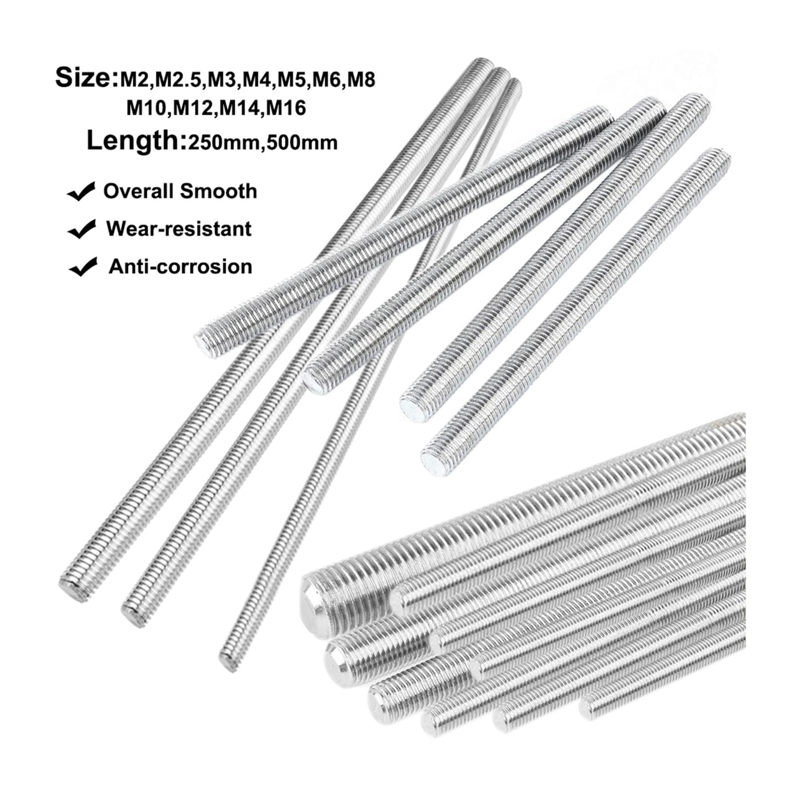 1 Uds varilla roscada tornillo de acero inoxidable 304 perno sin cabeza rosca completo(M18x250mm)
