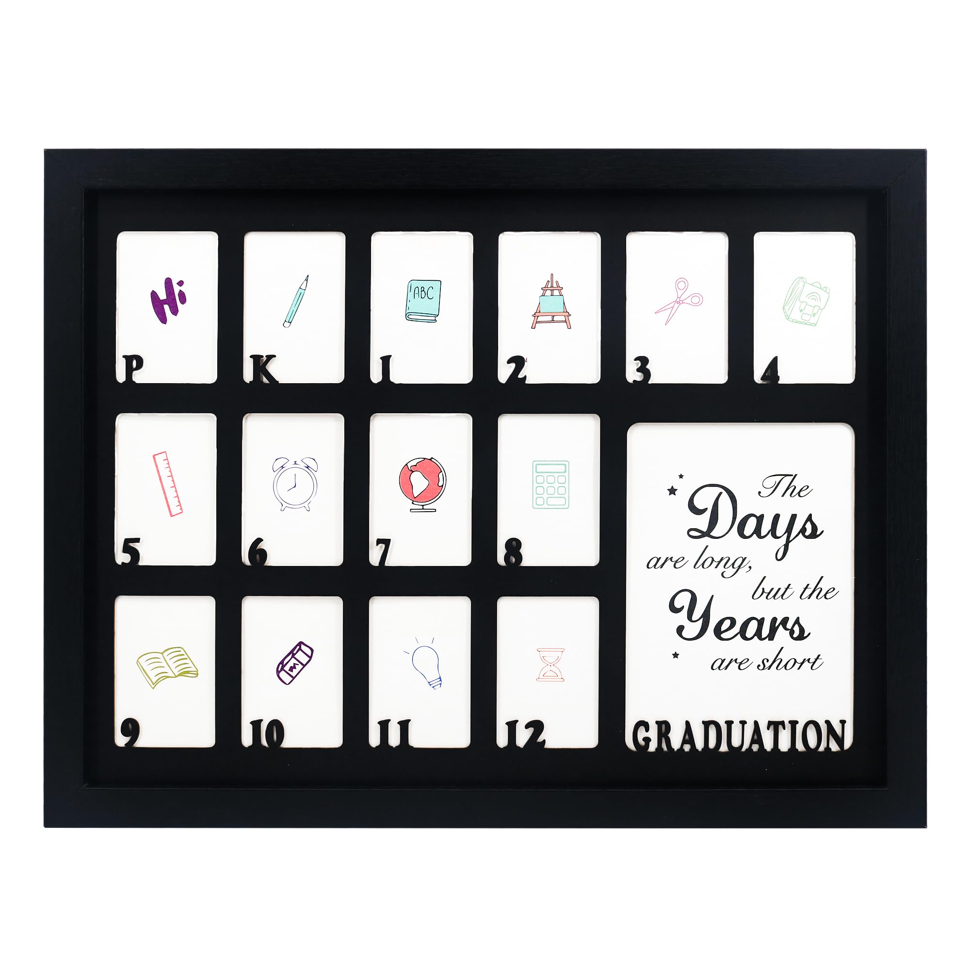 GMFrames Dni szkolne ramki na zdjęcia 12 x 16 Prek-12 lat szkolnych ramka na zdjęcia przedszkole i przedszkole do 12 klasy wielorakie ukończenie szkoły ramka na kolaż zdjęć z matą czarna