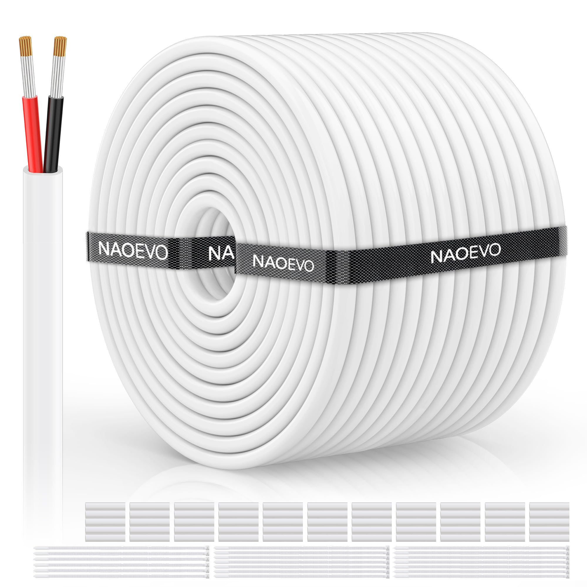 NAOVEO 14 Gauge Wire 2 Conductor Electrical Wire, 14 AWG Stranded PVC Tinned Copper Cable, Flexible/Low Voltage Automotive Wiring for LED Lamps,