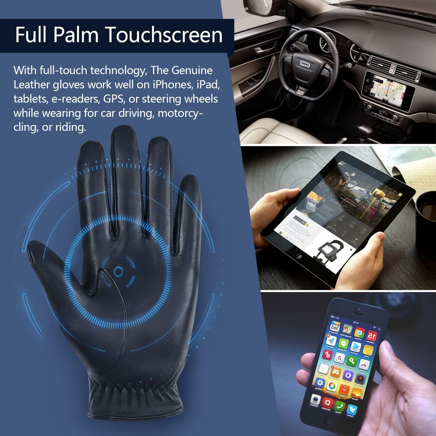 FIORETTO Men’s Winter Leather Gloves – Chrome-Free Sheepskin Driving Gloves with Cashmere Lining & Touchscreen M16516