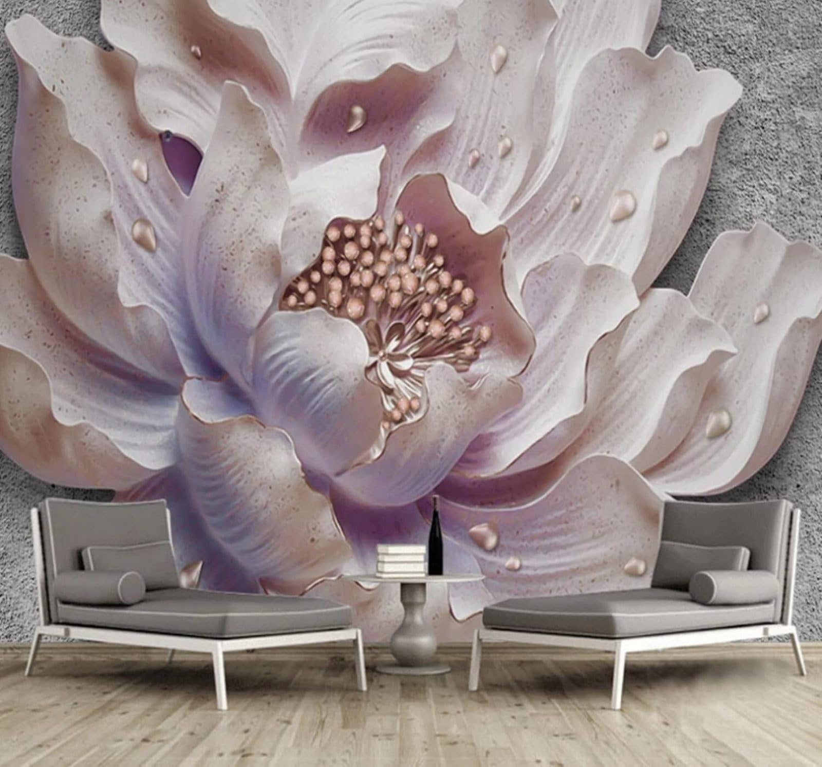 Xlming 300Cm×210Cm(B×H) Three Dimensional Relief Beautiful Pink Peony 3D Wallpaper Luxury Silk Study Dining Feature Sofa Grey Bedroom Living Room Tv Decorative Wall-300Cm×210Cm