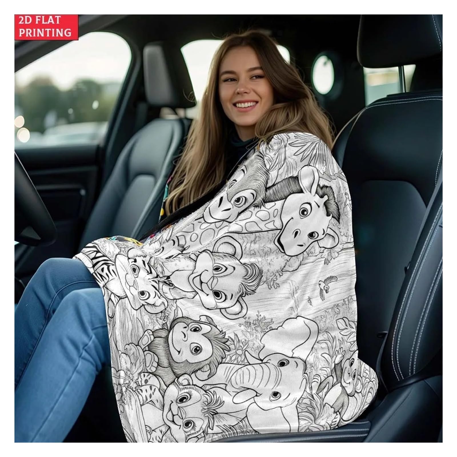 coperta da colorare Simpatica coperta da tiro in stile libro colorare con animali della giungla(180x220cm70x86in)