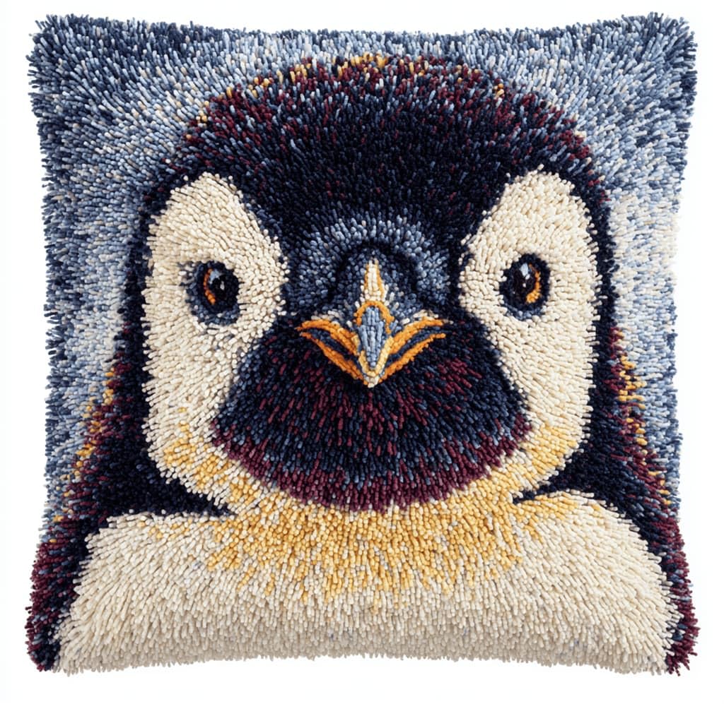 Kitquiver Latch Hook Kits for Adults Beginners-Penguin Pre-Printed Mesh Latch Hook Rug Kits Craft Cushion Set for Home Sofa Decoration 17X17 in. DIY Gift for Mom