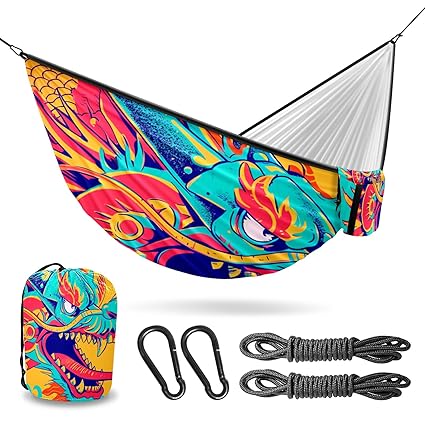 Vigetue Camping Hammock Double & Single Portable Hammocks with 2 Tree Straps, Great for Hiking,Backpacking,Hunting,Outdoor,Beach,Camping, Chinese Dragon (72)