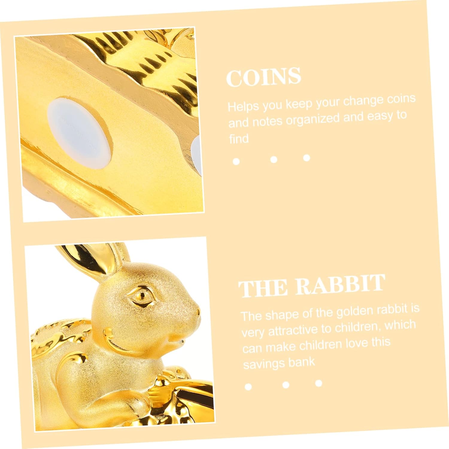 NOLITOY Golden Rabbit Piggy Bank Bunny Coin Bank for Boys and Girls Children's Money Jar Decorative Bunny Figurine
