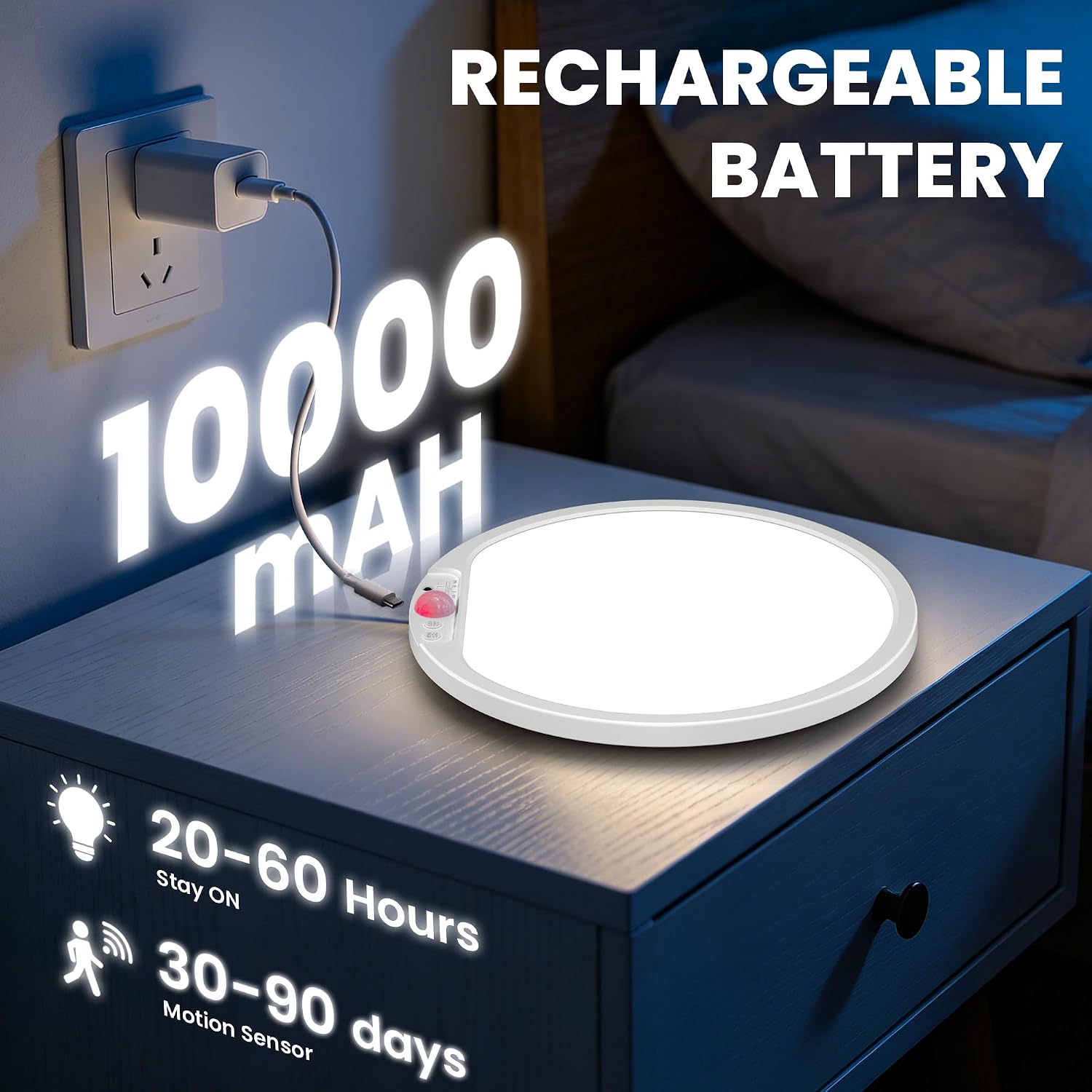 Bedroom Ceiling Light: 12 Inch 10000mAh Rechargeable Ceiling Light