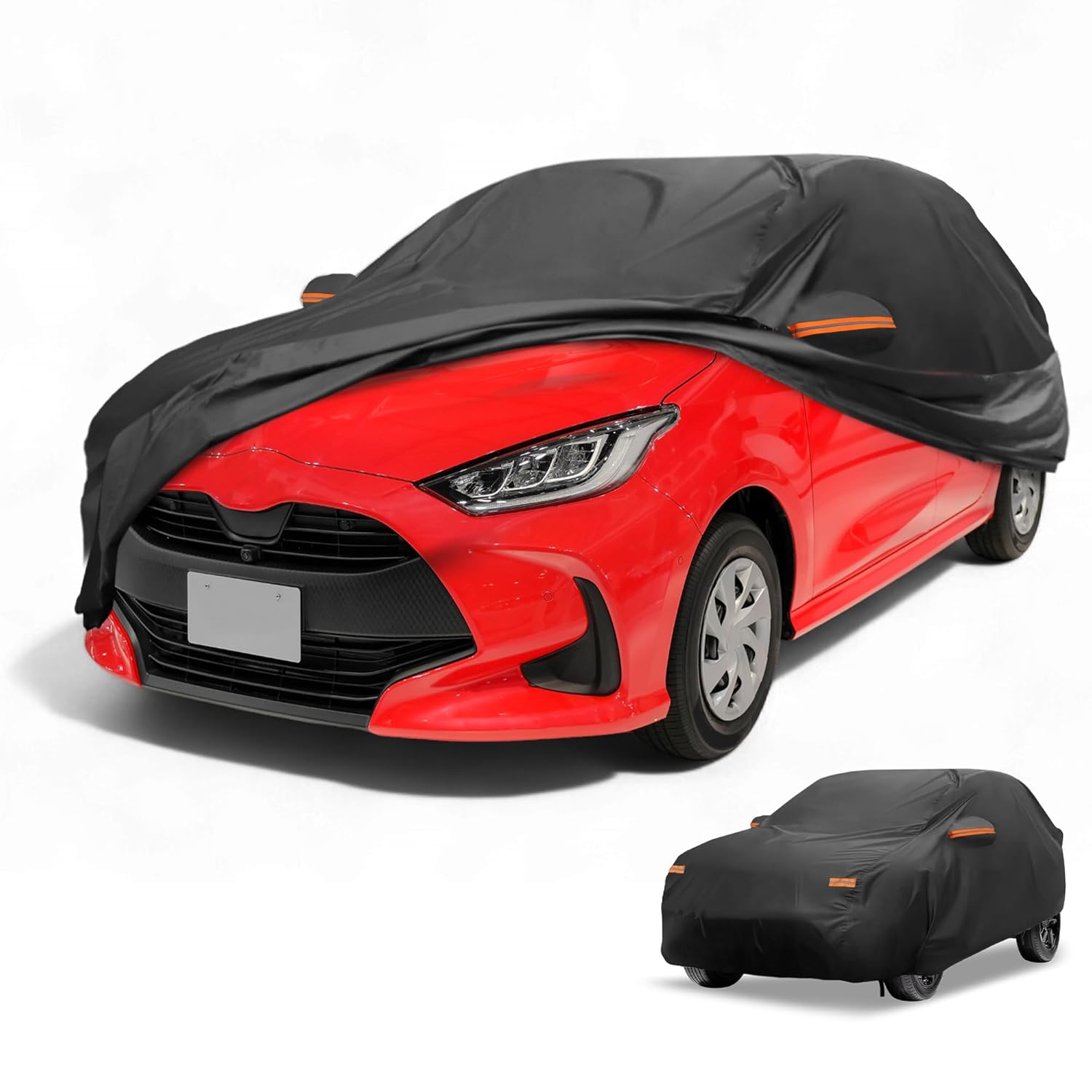 Partuto All-Weather Waterproof Car Cover - UV-Resistant Outdoor Full Exterior Protection for Toyota Yaris 190T-PU Black with Right