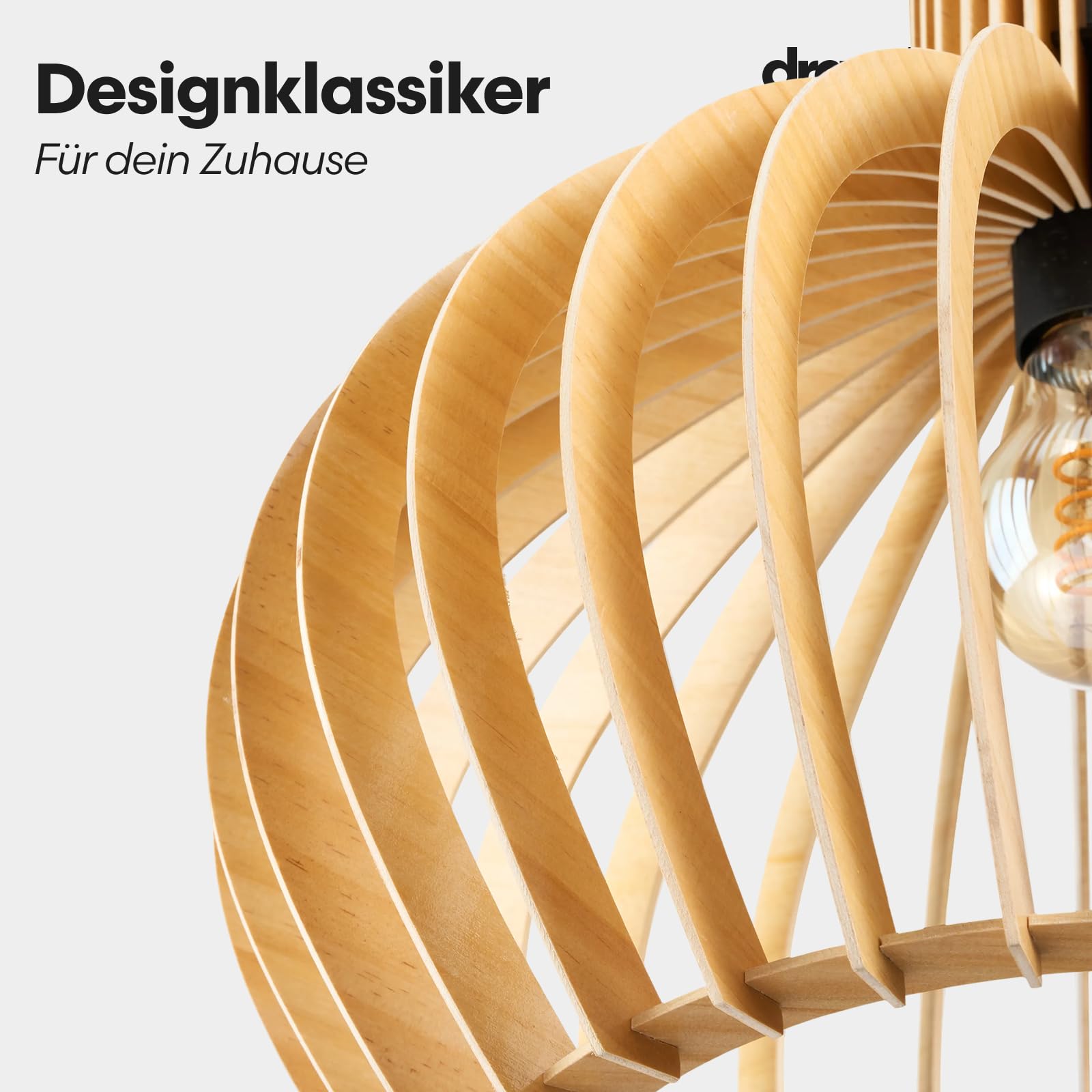 draadwerk Hängeleuchte aus Birken-Schichtholz, E27 Fassung, 1,8m Kabel, Holzlamellen Design