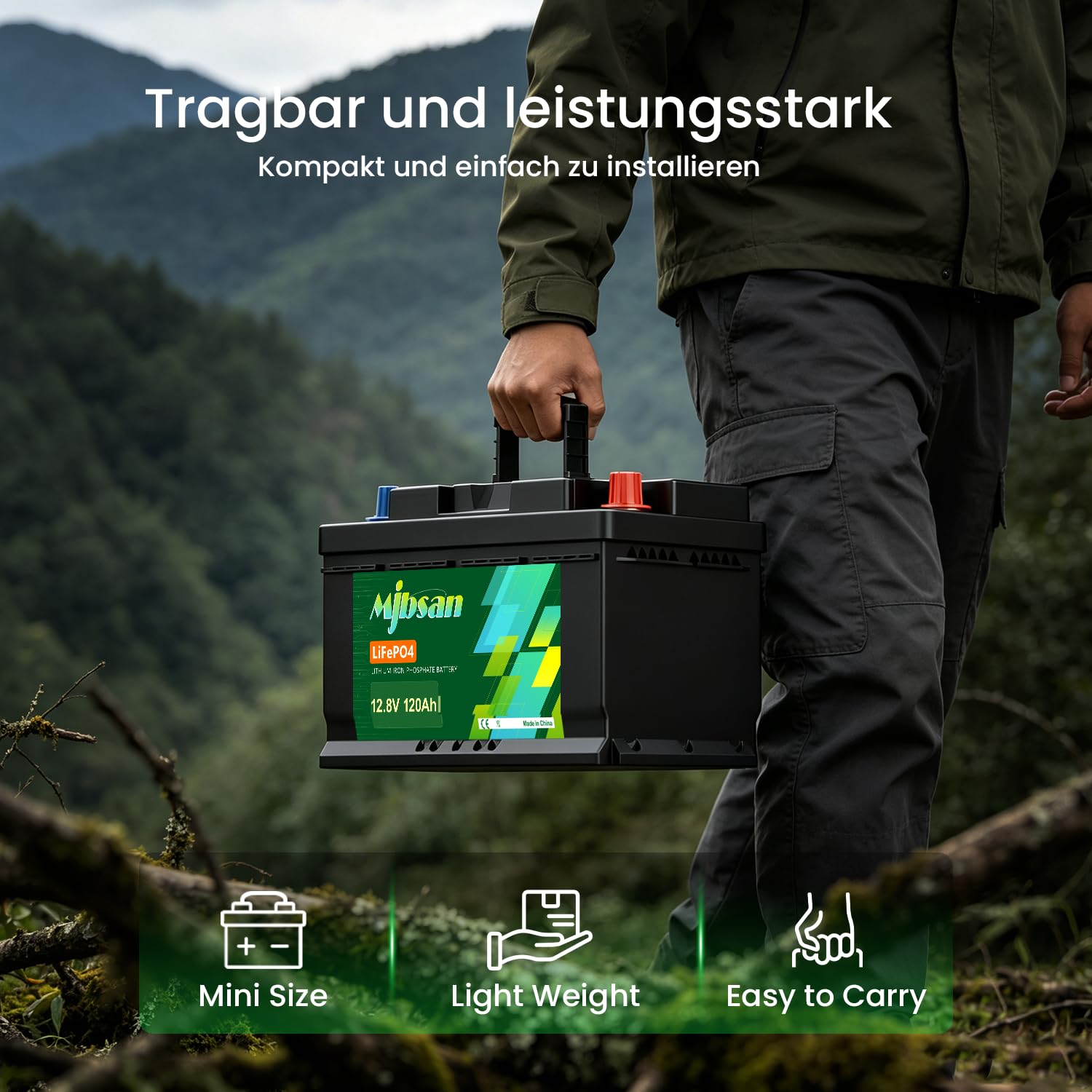 Mjbsan 12 V 100 Ah Deep Cycle LiFePO4 bateria Bluetooth, 100 A BMS, 4000-8000 cykli, maks. moc 1280 W, idealny zamiennik akumulatorów kwasowo-ołowiowych do przyczep kempingowych, na kemping, do