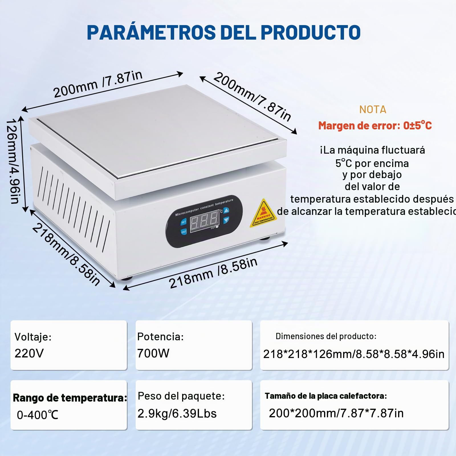 YUCHENGTECH Placa Calefactora Estación de Soldadura 200x200mm Placa Calefactora Electrónica LCD Digital para el Calentamiento de Componentes de Reparación de Pantalla de Teléfono 0-400℃ Ajustable 700W