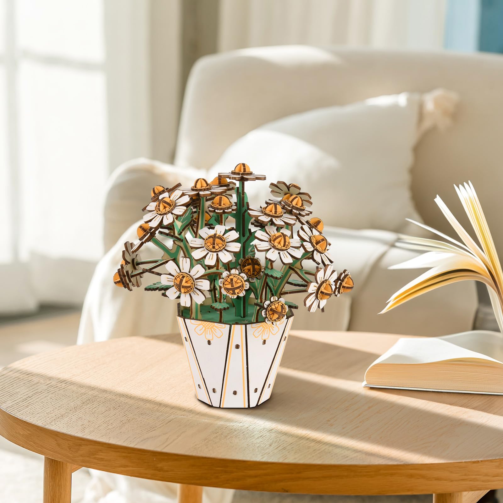 Comfoyar Puzzle 3D stokrotki, DIY kwiaty drewniane budownictwo, modelarstwo dla dorosłych, kreatywne zestawy do samodzielnego wykonania modeli, dekoracje domu i prezenty urodzinowe Boże Narodzenie