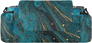 CUPADA Luxury Blue Marble Glittery Universal Stroller Organizer, Stroller Organizer Bag with Cup Holders Removable Shoulder Strap Fits Most Baby and Pet Strollers